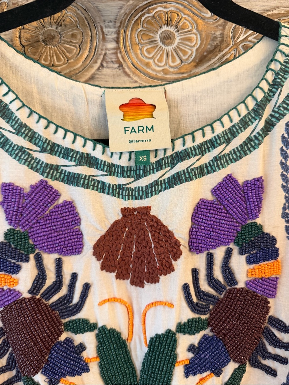 FARM Rio Cream Midi Dress with Multicolor Floral Embroidery - Picture 3 of 4